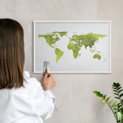 Tablero magnético de pared para imanes con marco blanco Mapa verde