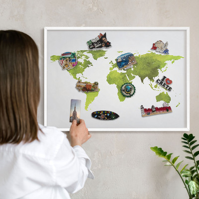 Tablero magnético de pared para imanes con marco blanco Mapa verde