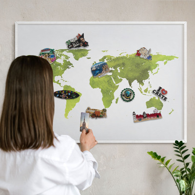 Tablero magnético de pared para imanes con marco blanco Mapa verde