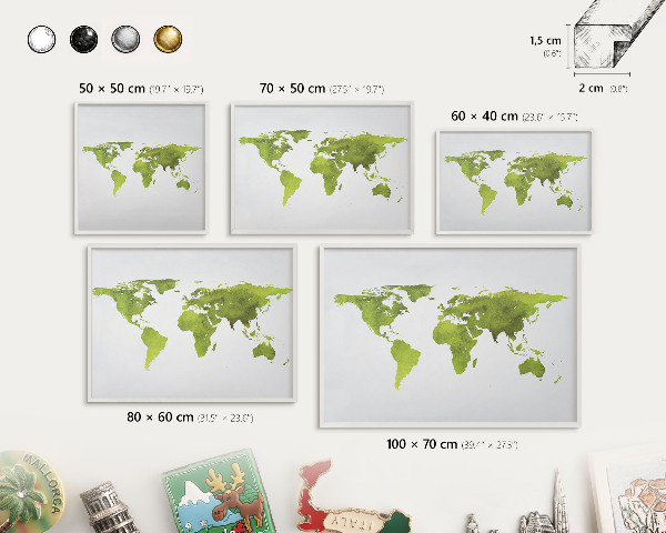 Tablero magnético de pared para imanes con marco blanco Mapa verde