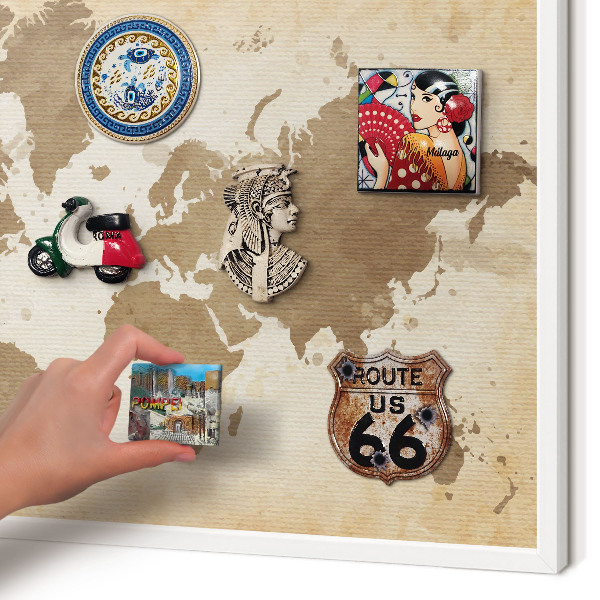 Tablero magnético metálico para souvenirs en color blanco Mapa del mundo
