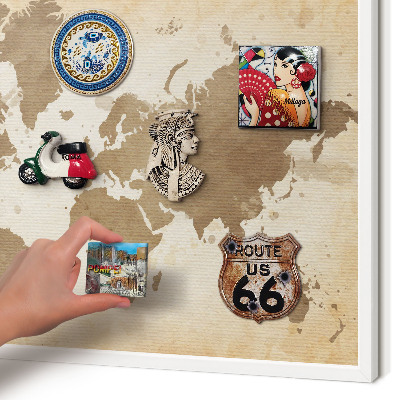 Tablero magnético metálico para souvenirs en color blanco Mapa del mundo