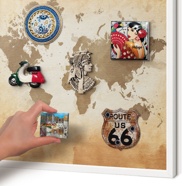 Tablero magnético metálico para souvenirs en color blanco Mapa del mundo