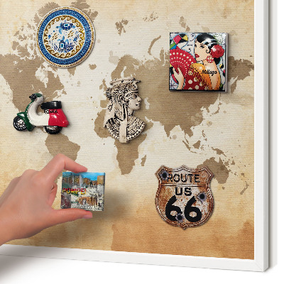 Tablero magnético metálico para souvenirs en color blanco Mapa del mundo