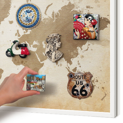 Tablero magnético metálico para souvenirs en color blanco Mapa del mundo