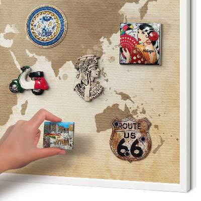 Tablero magnético metálico para souvenirs en color blanco Mapa del mundo