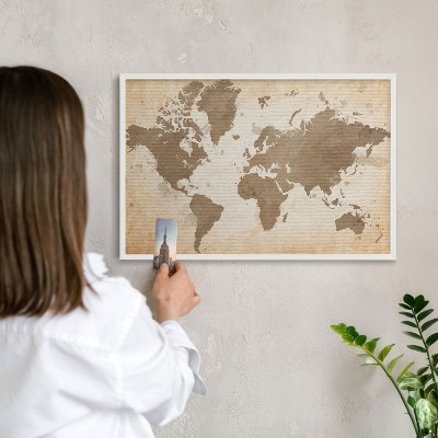 Tablero magnético metálico para souvenirs en color blanco Mapa del mundo