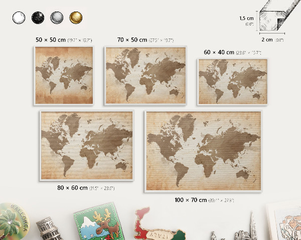 Tablero magnético metálico para souvenirs en color blanco Mapa del mundo