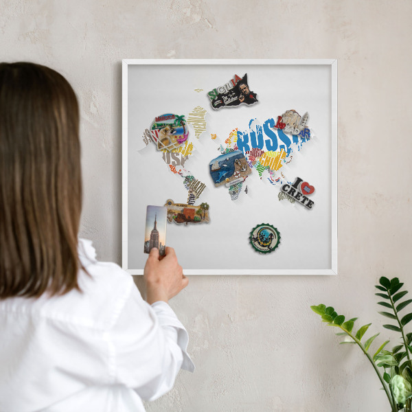 Tablero magnético metálico para souvenirs en color blanco Mapa de colores