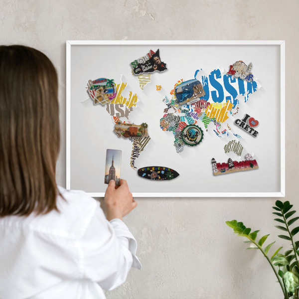 Tablero magnético metálico para souvenirs en color blanco Mapa de colores