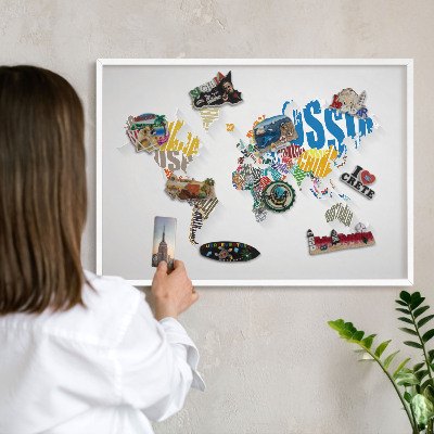 Tablero magnético metálico para souvenirs en color blanco Mapa de colores