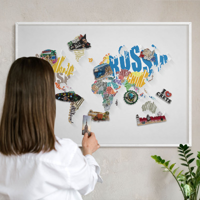 Tablero magnético metálico para souvenirs en color blanco Mapa de colores