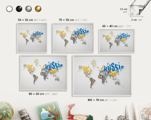 Tablero magnético metálico para souvenirs en color blanco Mapa de colores