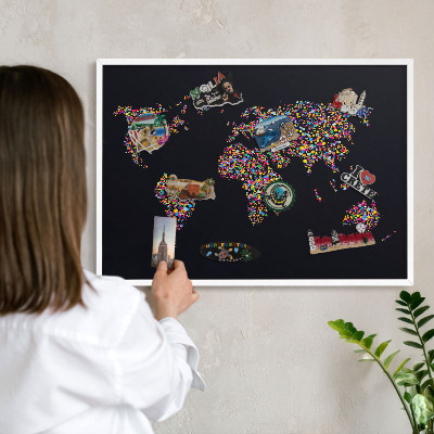 Tablero magnético de pared para imanes con marco blanco Mapa de colores