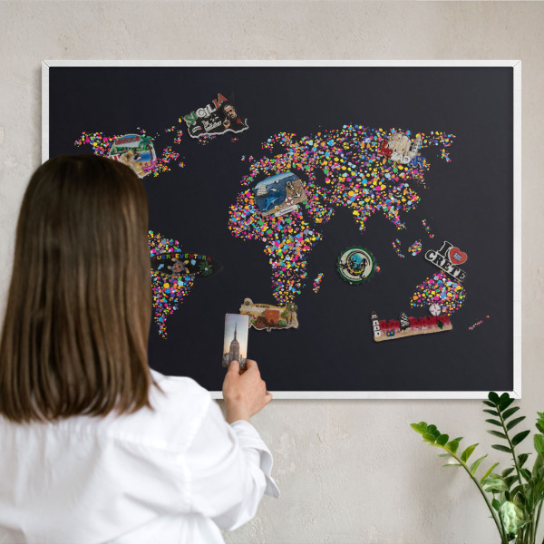 Tablero magnético de pared para imanes con marco blanco Mapa de colores
