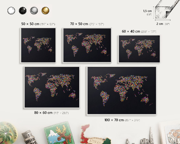 Tablero magnético de pared para imanes con marco blanco Mapa de colores