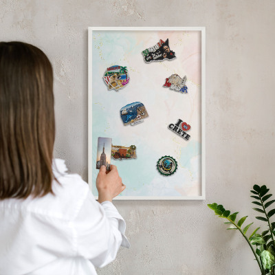 Tablero magnético metálico para souvenirs en color blanco Elegancia en tonos pastel