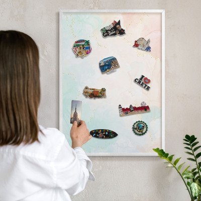 Tablero magnético metálico para souvenirs en color blanco Elegancia en tonos pastel