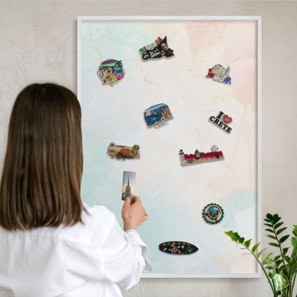 Tablero magnético metálico para souvenirs en color blanco Elegancia en tonos pastel
