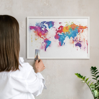 Tablero magnético de pared para imanes con marco blanco Mapa de colores