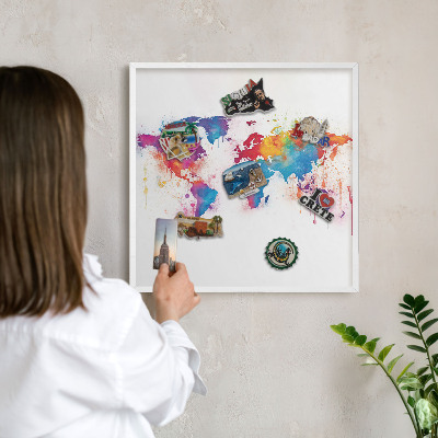Tablero magnético de pared para imanes con marco blanco Mapa de colores