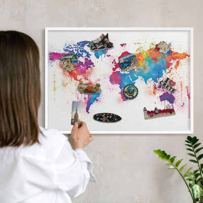 Tablero magnético de pared para imanes con marco blanco Mapa de colores