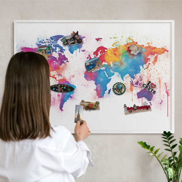 Tablero magnético de pared para imanes con marco blanco Mapa de colores