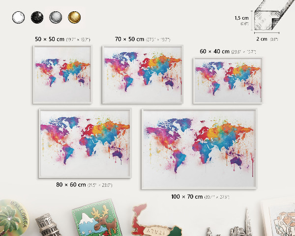 Tablero magnético de pared para imanes con marco blanco Mapa de colores
