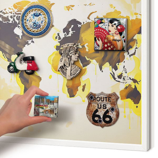 Tablero magnético metálico para souvenirs en color blanco Mapa del mundo