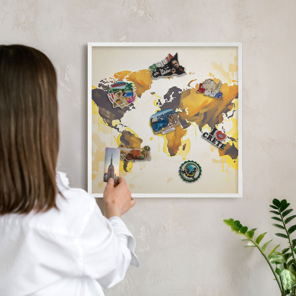 Tablero magnético metálico para souvenirs en color blanco Mapa del mundo