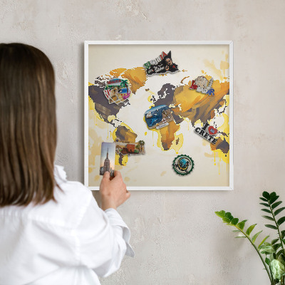 Tablero magnético metálico para souvenirs en color blanco Mapa del mundo