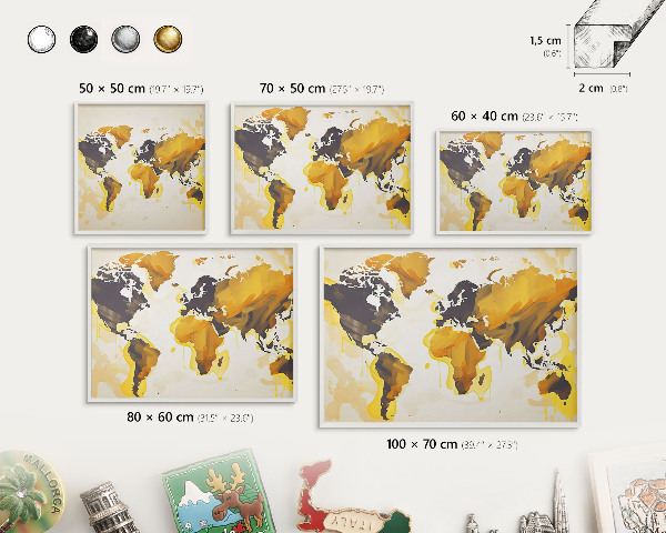 Tablero magnético metálico para souvenirs en color blanco Mapa del mundo