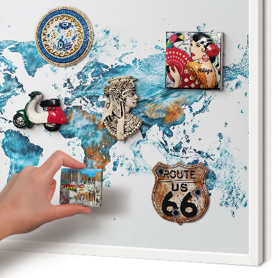 Tablero magnético de pared para imanes con marco blanco Mapa del agua