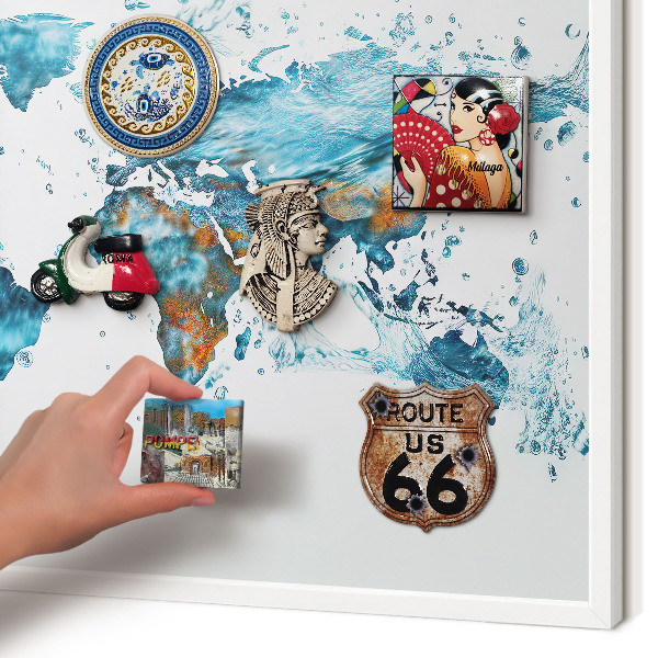 Tablero magnético de pared para imanes con marco blanco Mapa del agua
