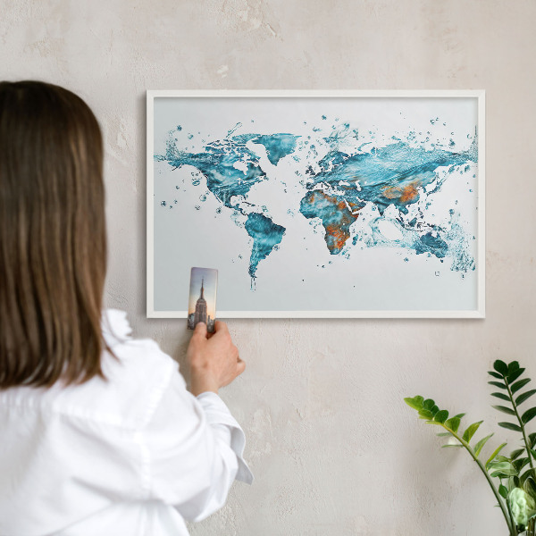 Tablero magnético de pared para imanes con marco blanco Mapa del agua