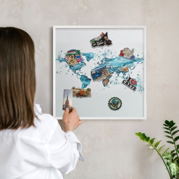 Tablero magnético de pared para imanes con marco blanco Mapa del agua