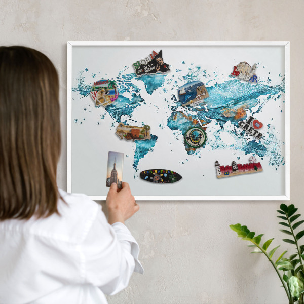 Tablero magnético de pared para imanes con marco blanco Mapa del agua