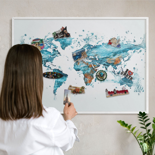 Tablero magnético de pared para imanes con marco blanco Mapa del agua