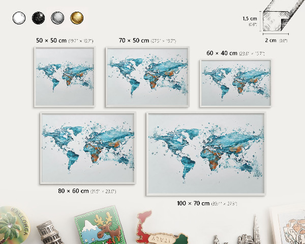 Tablero magnético de pared para imanes con marco blanco Mapa del agua