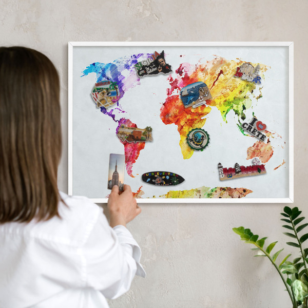 Tablero magnético metálico para souvenirs en color blanco Mapa de colores
