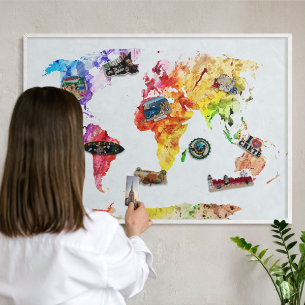 Tablero magnético metálico para souvenirs en color blanco Mapa de colores