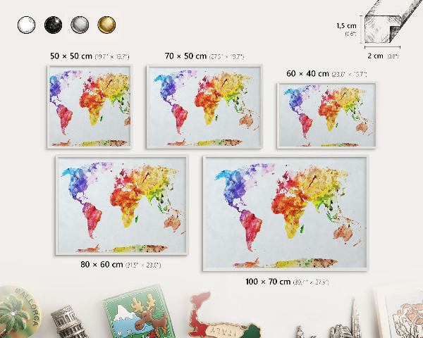 Tablero magnético metálico para souvenirs en color blanco Mapa de colores
