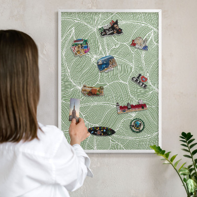 Tablero magnético metálico para souvenirs en color blanco Hojas tropicales