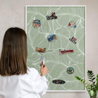 Tablero magnético metálico para souvenirs en color blanco Hojas tropicales