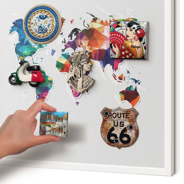 Tablero magnético de pared para imanes con marco blanco Mapa del mundo