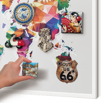 Tablero magnético de pared para imanes con marco blanco Mapa del mundo