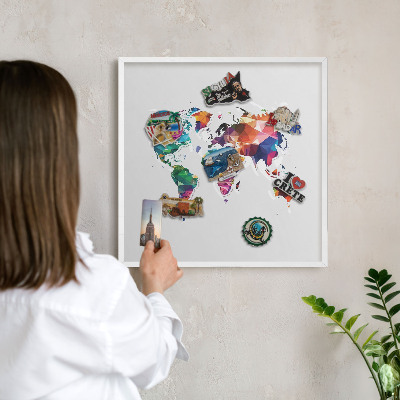 Tablero magnético de pared para imanes con marco blanco Mapa del mundo
