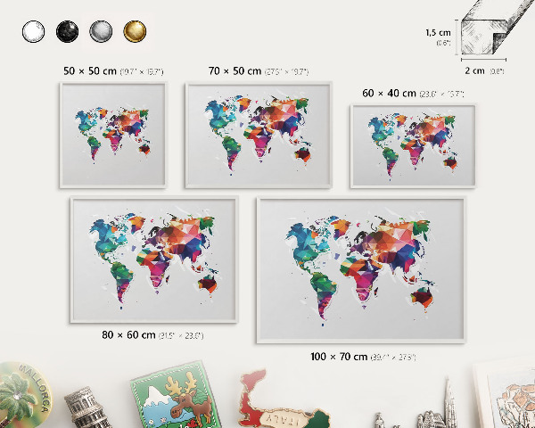 Tablero magnético de pared para imanes con marco blanco Mapa del mundo