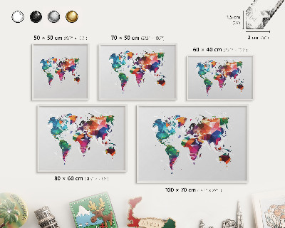 Tablero magnético de pared para imanes con marco blanco Mapa del mundo