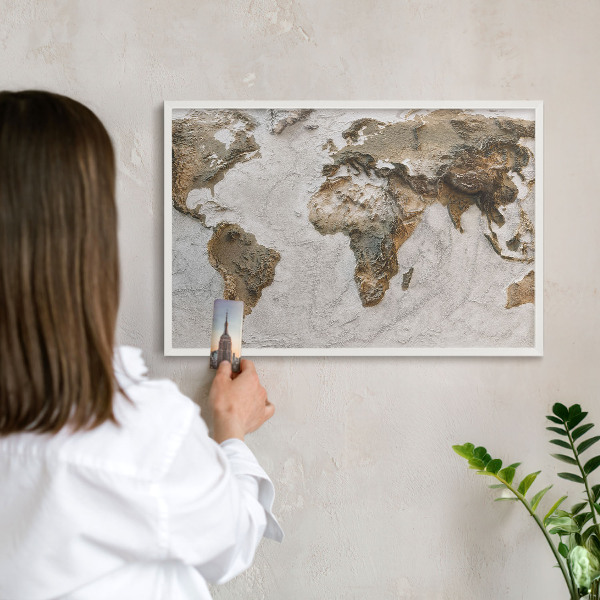 Tablero magnético metálico para souvenirs en color blanco Mapa de relieve